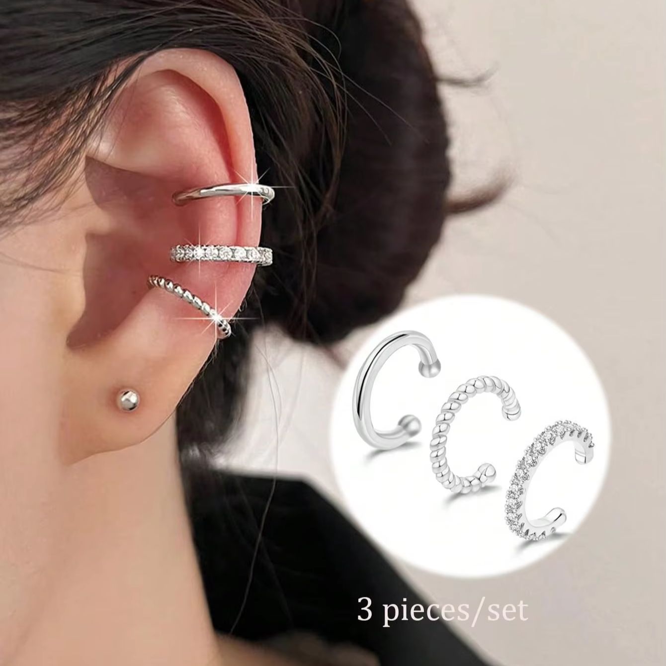 Body Jewelry Kit - 여성용 3종 이어커프 귀걸이 세트, 유행하는