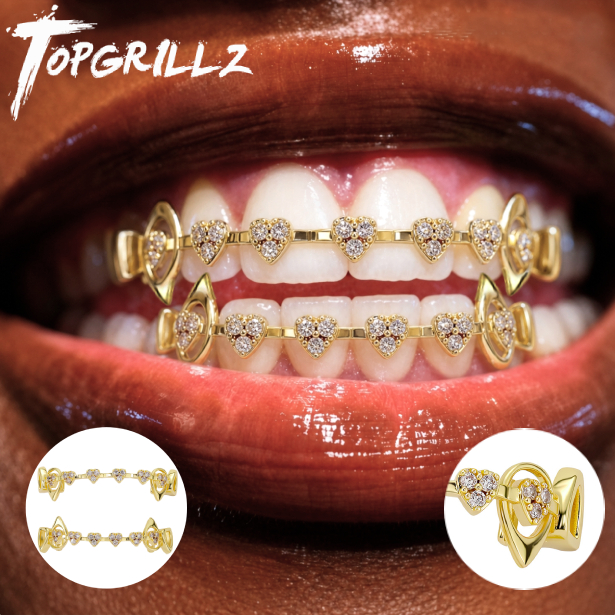 Body Jewelry Men - 탑그릴즈 할로우 하트 팽그릴즈 세트 마이크로