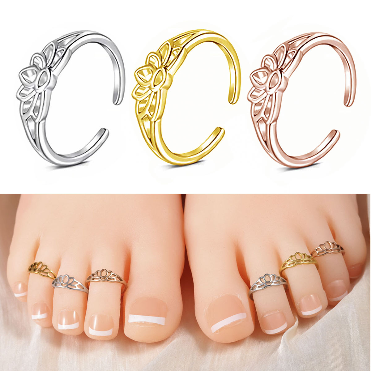 Body Jewelry Rings - 여성용 스테인레스 스틸 연꽃 발가락 반지,