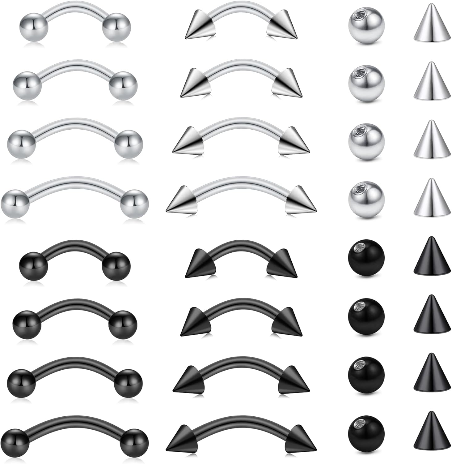 Body Jewelry Vertical Labret - 32개/세트 수술용 강철 곡선형 바벨 작은