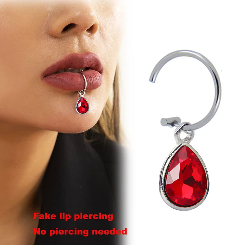 Body Jewelry Septum - 개성 있는 물방울 크리스탈 크로스 펜던트,