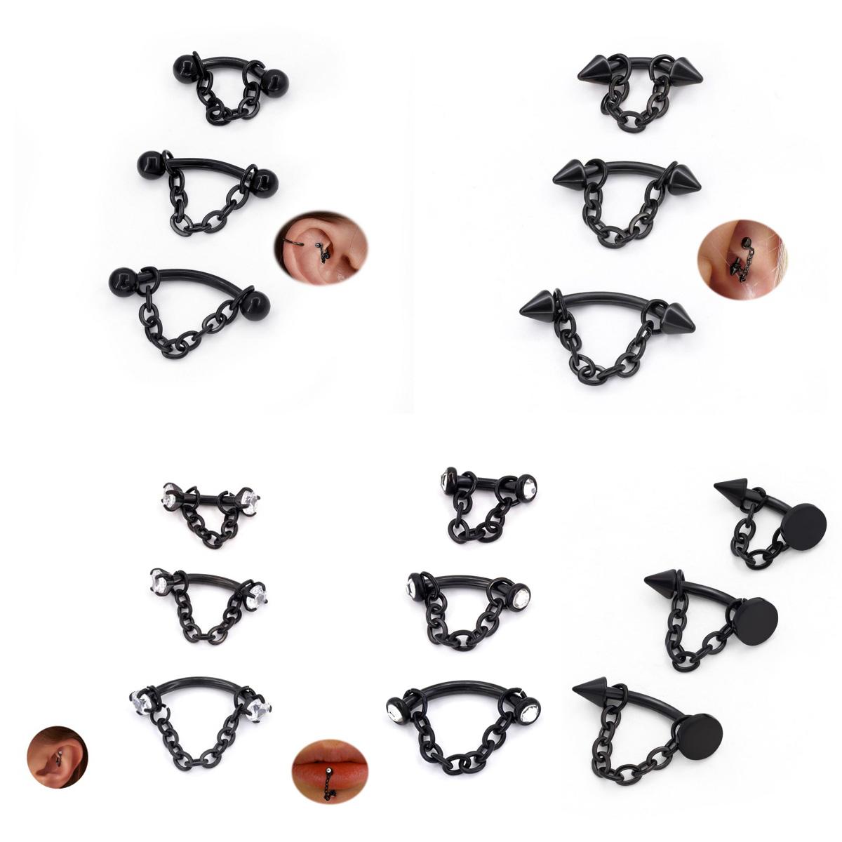 Body Jewelry Vertical Labret - 3개 스테인리스 스틸 16G 체인 트라거스
