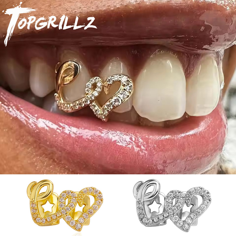 Body Jewelry Men - TOPGRILLZ 여성을위한 더블 하트 치아 캡