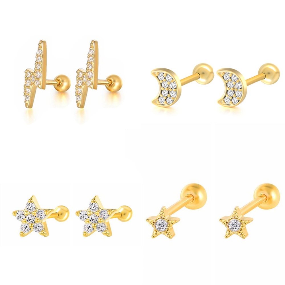 Flat Back Labret Stud - 스타 문 연골 스터드 귀걸이 한국