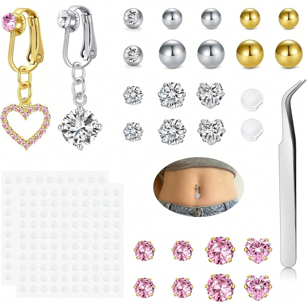Body Jewelry Rings - 골드 페이크 배꼽 피어싱 큐빅 나비