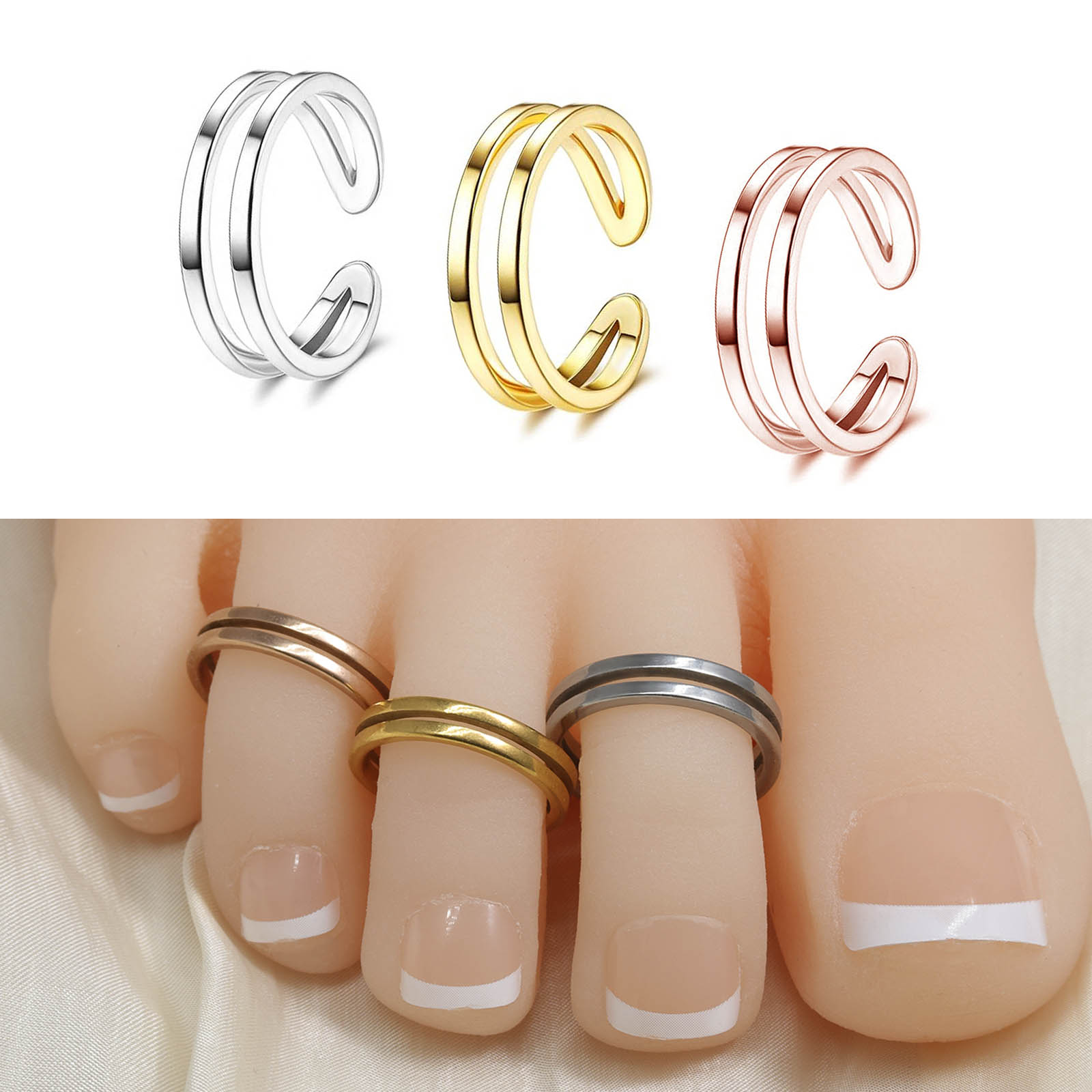 Body Jewelry Rings - 조절 가능한 이중 레이어 발가락 반지