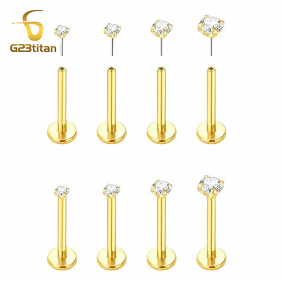 Flat Back Labret Stud - 2피스 G23 티타늄 푸쉬인 귀걸이 플랫