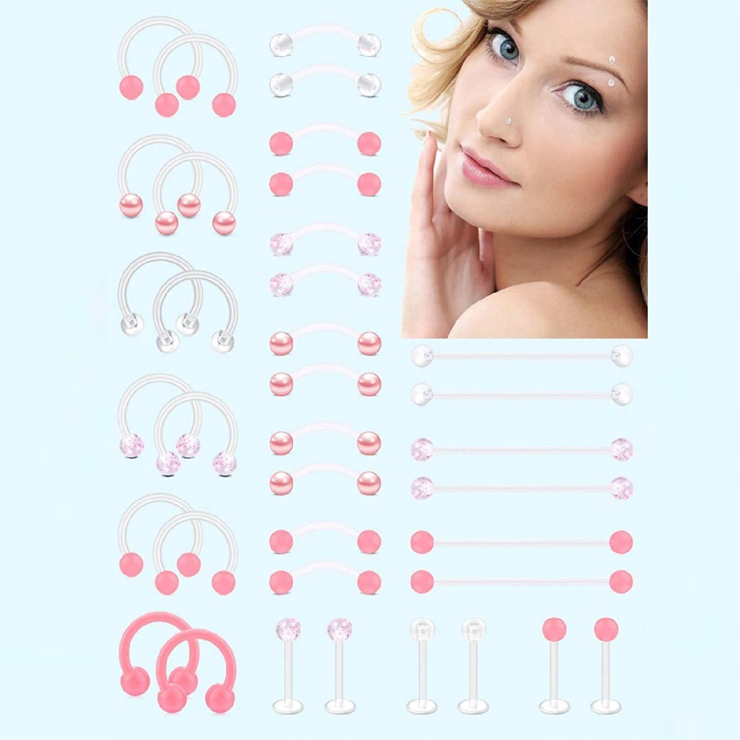 12pcs 수술을 위한 명확한 핑크 산업 구부르는 보석 - Body Jewelry Vertical Labret 리뷰 및 가격