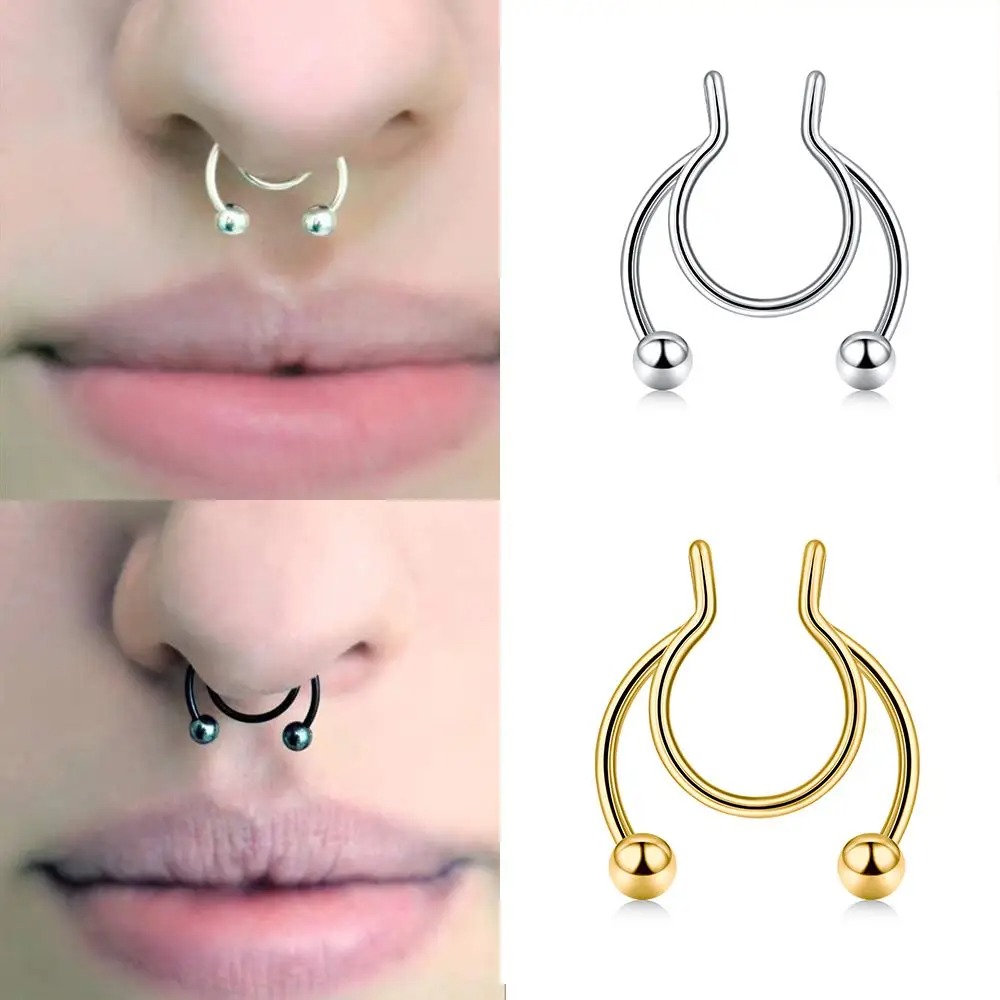 2개 스테인리스 스틸 가짜 셉텀 코링, 무피어싱, 여성 - Body Jewelry Septum 리뷰 및 가격