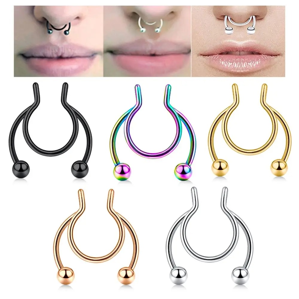 2개 스테인리스 스틸 가짜 셉텀 코링, 무피어싱, 여성 - Body Jewelry Septum 리뷰 및 가격
