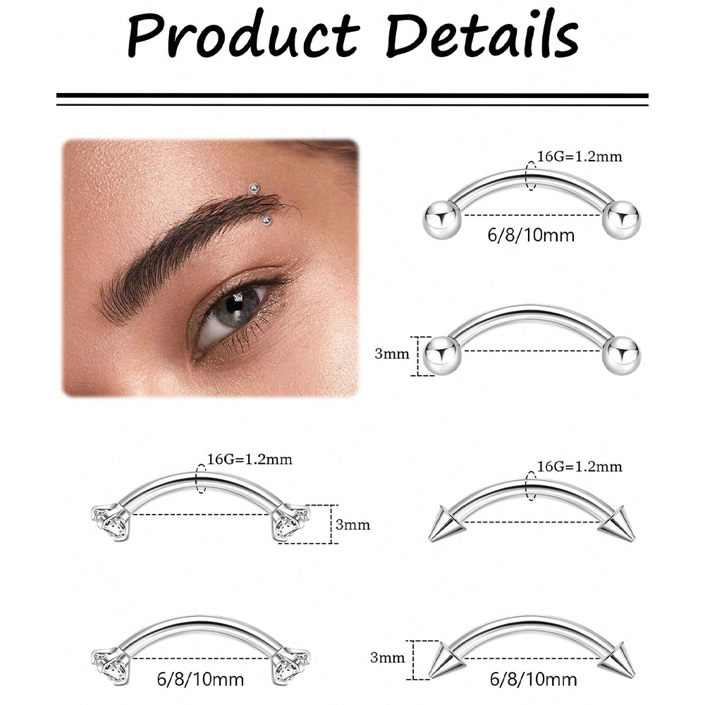 6pcs 16G 스테인레스 스틸 작은 곡선 바벨 배꼽  - Body Jewelry Vertical Labret 리뷰 및 가격