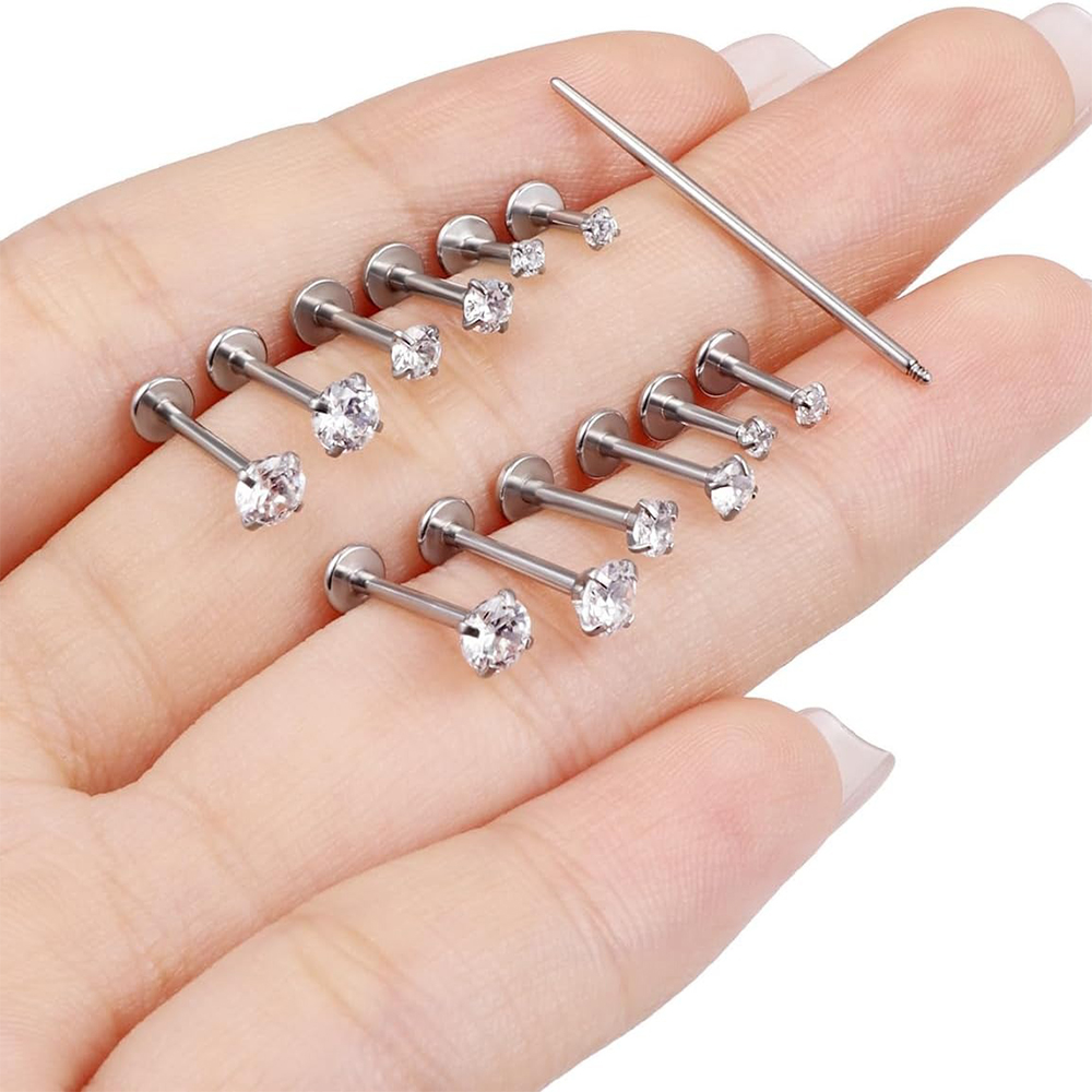 13 PCS Labret 피어싱 세트 외과 강철 CZ  - Flat Back Labret Stud 리뷰 및 가격