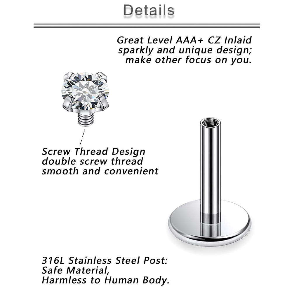 13 PCS Labret 피어싱 세트 외과 강철 CZ  - Flat Back Labret Stud 리뷰 및 가격