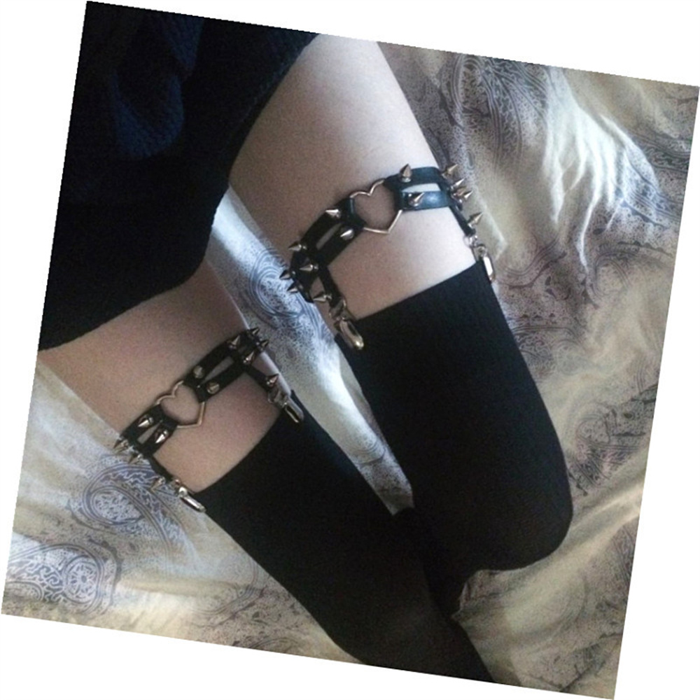 1Pcs 여성 펑크 고스 하트 PU 가죽 탄성 다리 반 - Body Jewelry Rings 리뷰 및 가격
