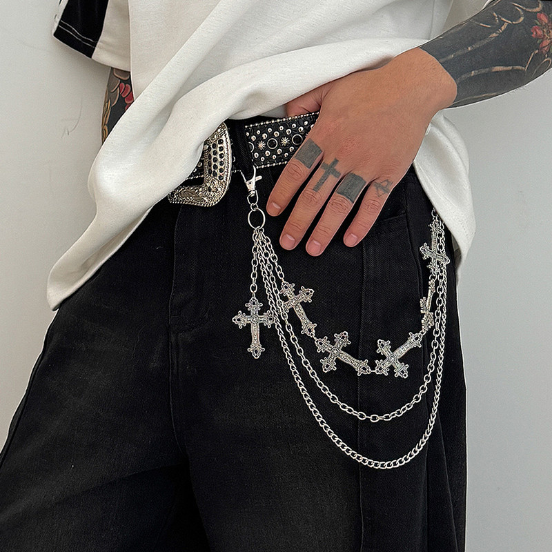 패션 펑크 메탈 팬츠 체인 힙합 허리 체인 십자가 펜던 - Body Jewelry Men 리뷰 및 가격