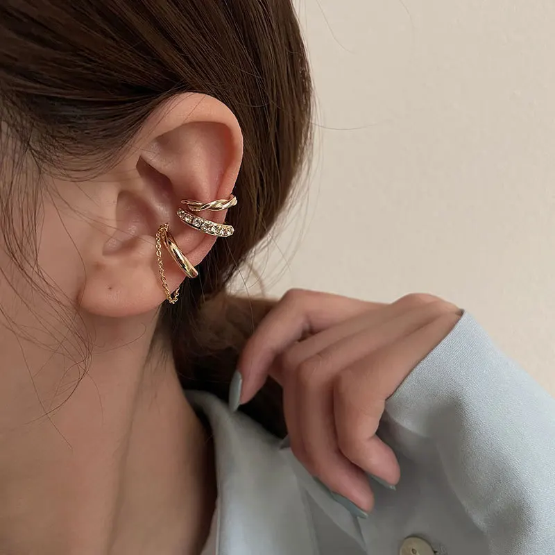 여성용 3종 체인 귀걸이 세트, 패션 라인스톤 클립 귀 - Body Jewelry Kit 리뷰 및 가격
