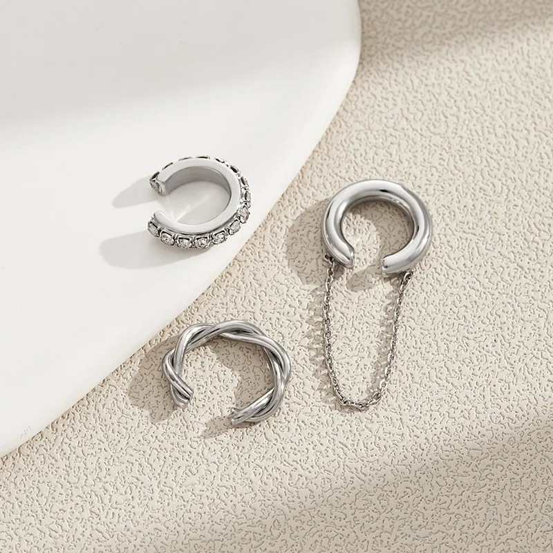 여성용 3종 체인 귀걸이 세트, 패션 라인스톤 클립 귀 - Body Jewelry Kit 리뷰 및 가격