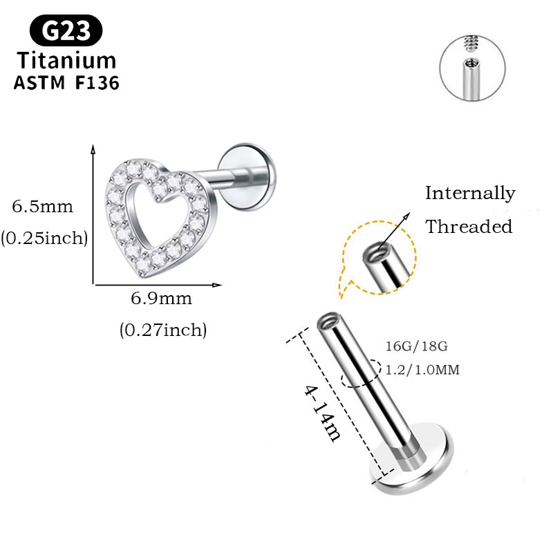 노리안 ASTM F136 티타늄 미니 CZ 하트 연골  - Flat Back Labret Stud 리뷰 및 가격
